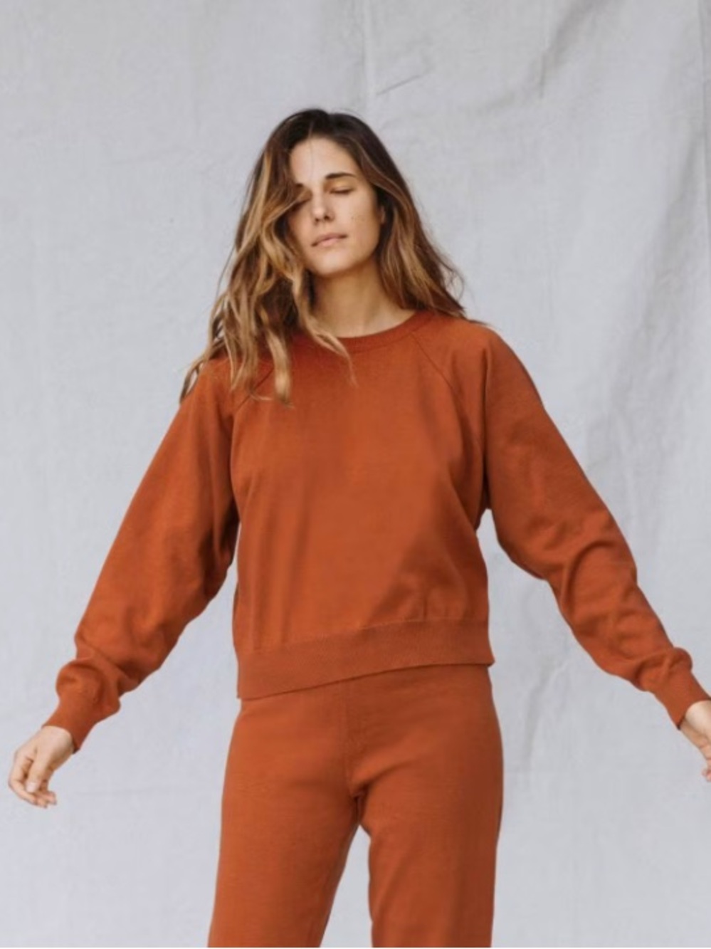 Christy Dawn Ribbed Sonny Crewneck Sweater in Rust Orange